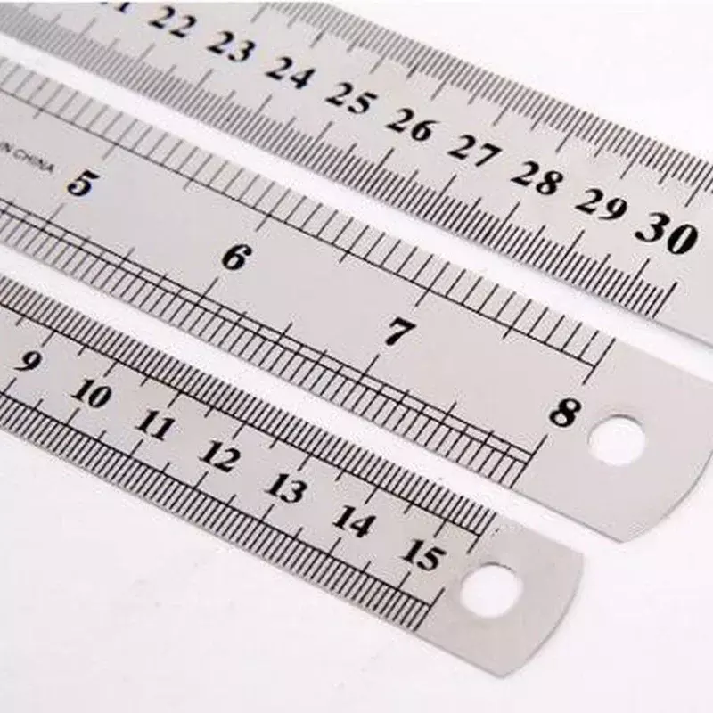 Régua reta de aço inoxidável, escala lateral dupla, ferramenta de medição para estudantes, papelaria escolar, presente infantil, 15-30 cm
