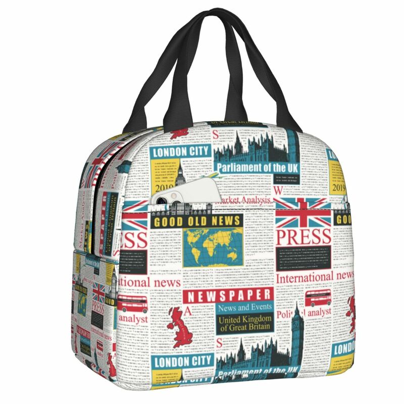 Uk London British Pattern borsa da pranzo isolata simbolo del regno unito Resuable Thermal Cooler Lunch Box per borse da donna per bambini