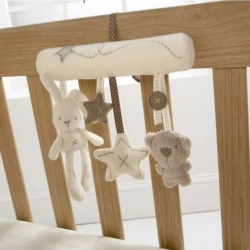 아기 걸이식 딸랑이 장난감, 부드러운 토끼 곰 활동 유아용 유모차 장난감, 유모차 걸이식 펜던트, 봉제 인형, 0-12 개월