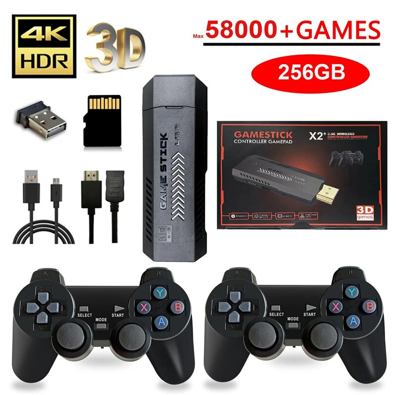 X2 Plus 256G 50000 Game GD10 Pro 4K Game Stick 3D HD Retro Video Game Console Wireless Controller TV 50 Emulator do PS1/N64/DC