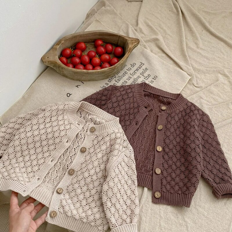 Manteau tricoté unisexe pour bébé, pull en coton pur pour nouveau-né, cardigan pour printemps et automne