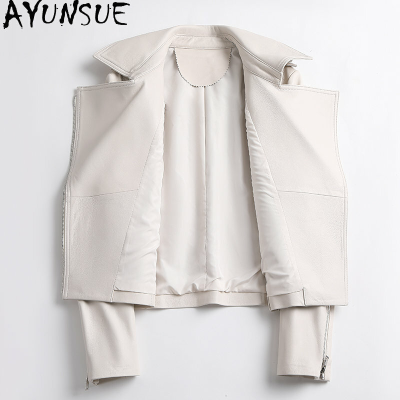 AYUNSUE-Chaqueta de piel de oveja auténtica para mujer, abrigo ajustado, prendas de vestir blancas, primavera y otoño, 2023