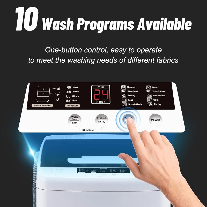 Kasunpul-Combinação de lavadora e secadora automática completa com bomba de drenagem, 0,95 Cu. ft, 10 Wash Program, Display LED, compacto, portátil