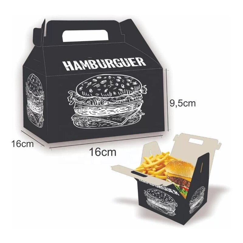 Caixa de frango frito portátil, Kraft Burger Box, Sandwich Hamburger Packing Box, Novo Design, Produto personalizado