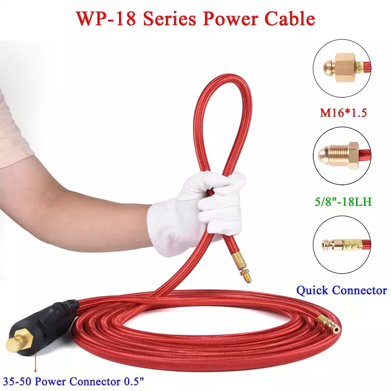 WP18 TIG Torch Power Cable Quick Connector 5/8" M16 For Water-Cooled TIG Torches 18 Series 3.8m 12.5ft 350A