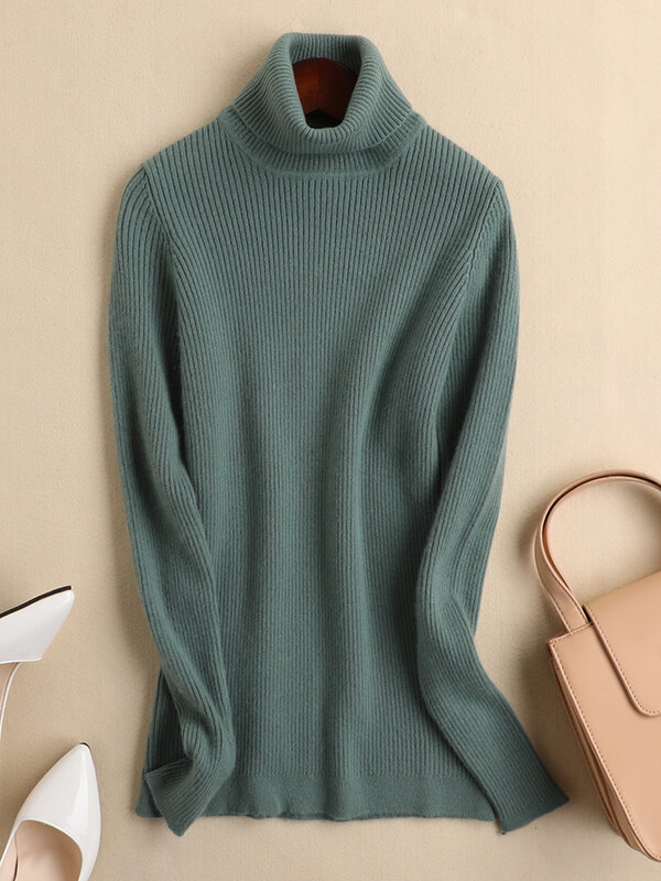 Women Sweater Turtleneck Long sleeve Kniwear Autumn Winter  Basic Bottoming Pullover 100% Cashmere Korean Popular Clothes Tops
