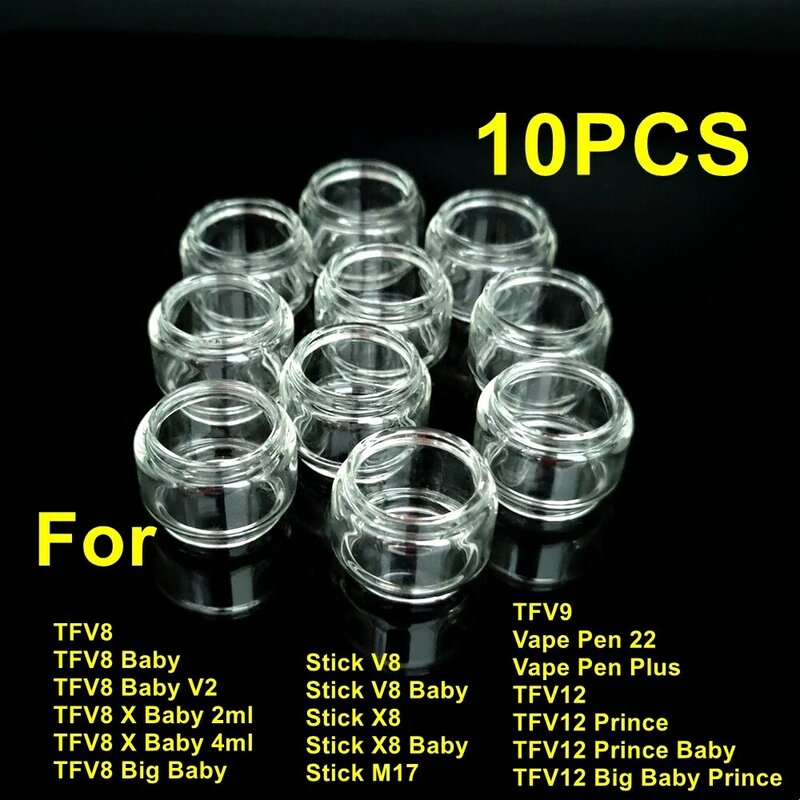 Tubo de vidro para Prince, Tubo de vidro para TFV12, TFV8 Big X Stick V8 X8 Baby V2 Pen 22 Plus M17 TFV9, Bulbo Besta Nuvem, 10pcs