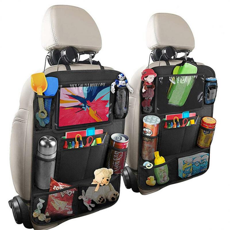 Multifuncional Oxford Tecido Car Back Seat Organizer, Saco de armazenamento multi bolso com Tablet Holder, Protetor das crianças