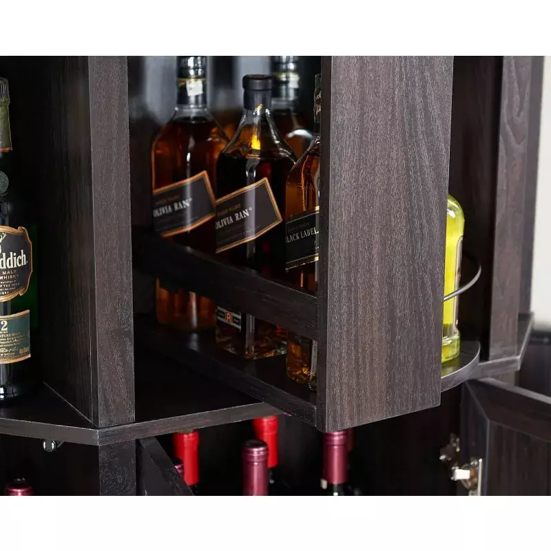 Kabinet Bar sudut serbaguna 68.5 "dengan penyimpanan anggur, tinggi rak dapat diatur, rak anggur 6 botol, rak barang pecah belah