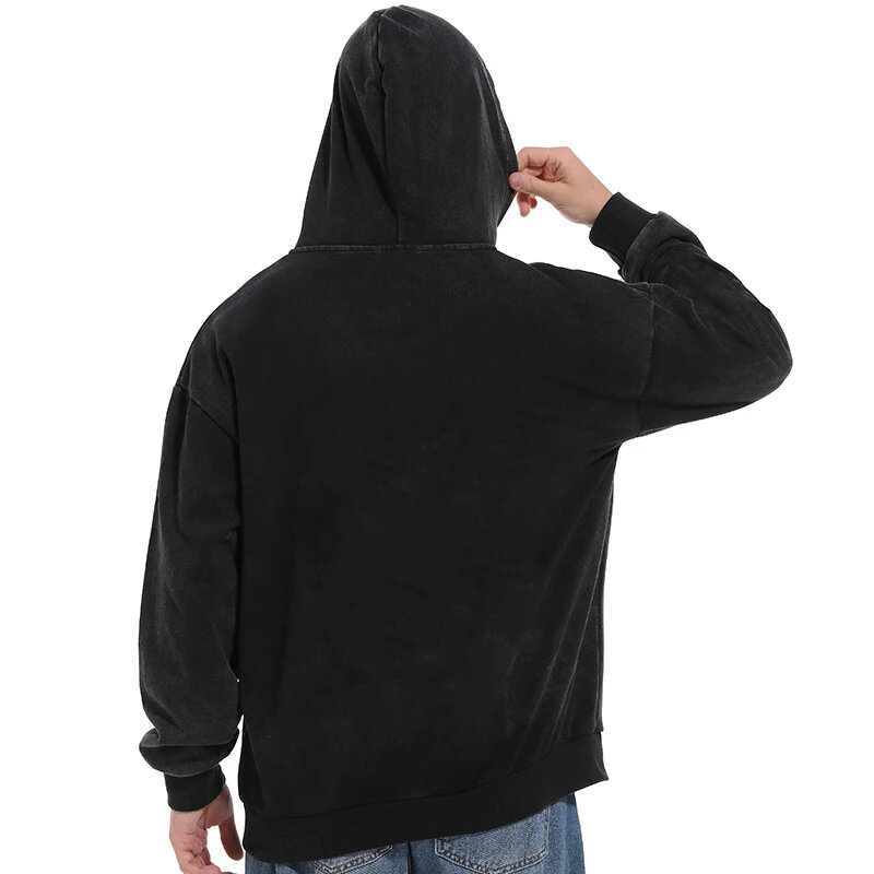 Custom Pattern Logo Print Zip Up Hoodies for Men Women Vintage Acid Washed Cotton Hooded Sweatshirts Casual Oversized Tops