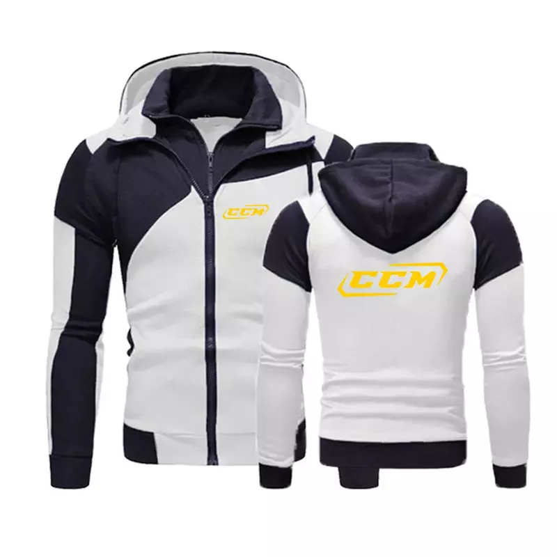 CCM 2024 Spring and Autumn New Style Men Color Matching Hooded Hoodie Casual Fashion Jacket Diagonal Zipper Pullover Tops