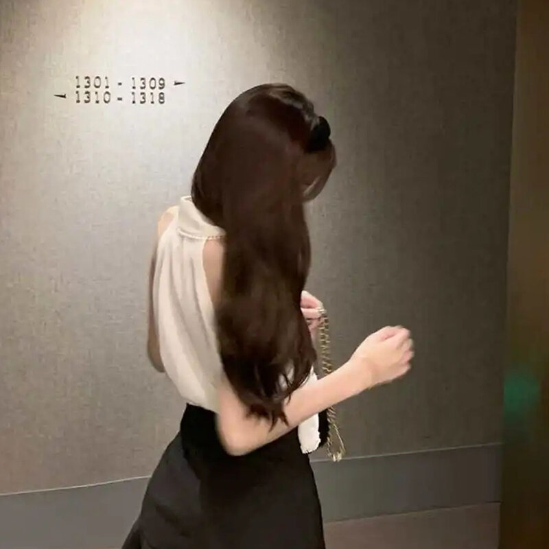 Блузка женская однобортная, шикарная Милая рубашка, блузка без рукавов, с отложным воротником, элегантный топ в Корейском стиле, французский стиль