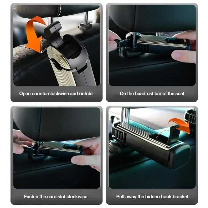 2 in 1 Car Seat Back Hook with Phone Holder Stable Headrest Hanging Hook Anti Slip Silicone Pad Hidden Rear Row Hanger Mount