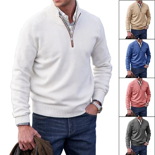 Camisola de lã de lã masculina de inverno de cashmere com zíper de gola alta quente pulôver de qualidade masculina magro