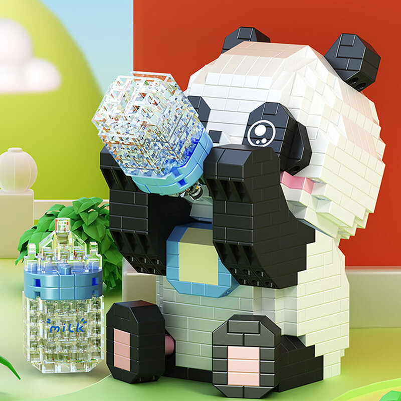 Juego de bloques de construcción de Panda para niños, juguete de alta tecnología de dibujo electrónico, regalo de Navidad, bricolaje, 845 piezas