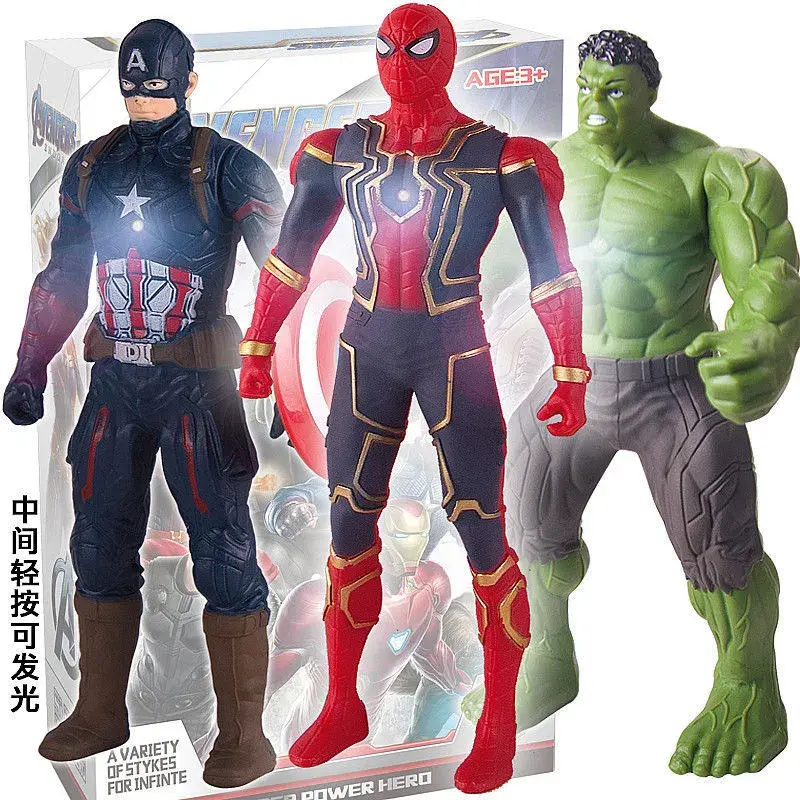 17 Cm mainan anak-anak Marvel Anime angka Spiderman Hulk tokoh aksi Iron Man kartun mainan anak-anak hadiah Natal boneka hobi bersinar