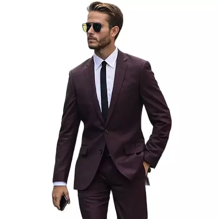 2024 Fashion Burgundy Smart Casual Men Suits High Quality Slim Fit Blazer Hombre Groom Tuxedo Custom 2 Piece Set Costume Homme