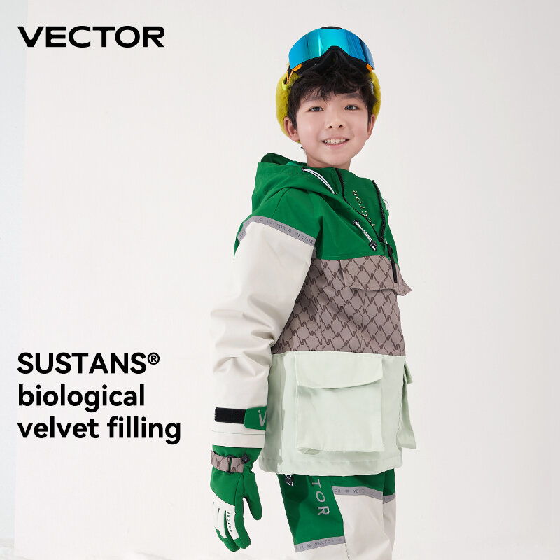 VECTOR Ski Wear Children Hooded Sweater Reflective Boys and Girls Ski Wear Thickened Warmth Waterproof Ski Equipment Ski Suit