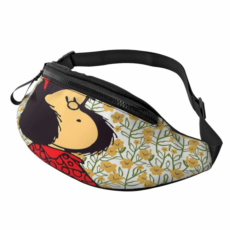 Mafalda And Flowers Waist Bag Merch For Man Woman Trend Kawaii Cartoon Strap Bag
