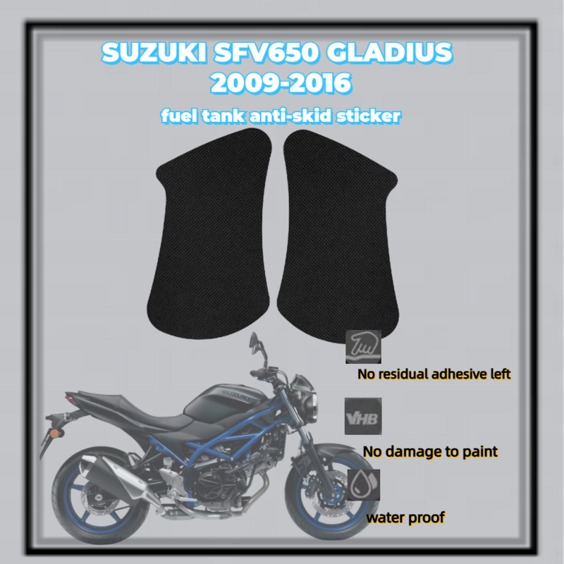 Pegatina protectora antideslizante para tanque de combustible de motocicleta, pegatina para SUZUKI SFV650 GLADIUS 2009-2016, agarre lateral de rodilla