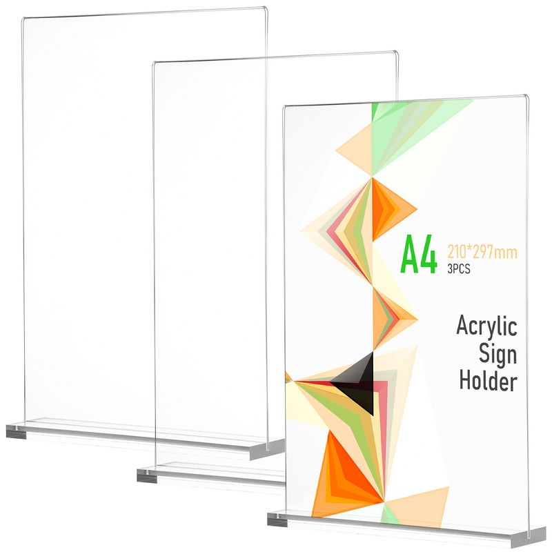 Soporte de exhibición de carteles de mesa, estante acrílico A4 de 3 piezas para exhibición de tarjetas de mesa