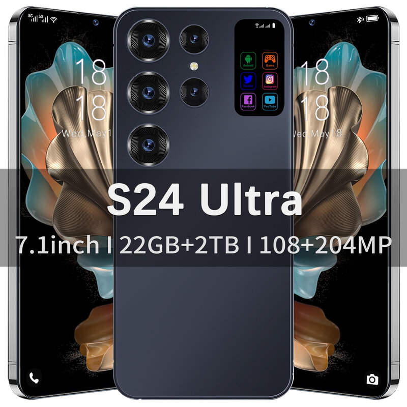 Téléphone portable S24 Ultra, 7.1 pouces, ultra-grande capacité, 22 Go + 2 To, 4G, double carte d'identité, 5G, édition mondiale