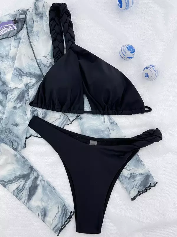 Seksowne, wydrążone na jedno ramię brazylijskie Bikini damskie stroje kąpielowe damski strój kąpielowy dwuczęściowe Bikini zestaw kąpielowy kostium kąpielowy