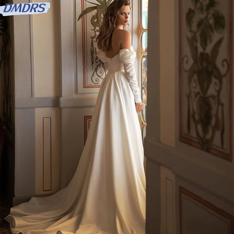 Gaun pernikahan Satin elegan 2024 gaun Prom tanpa lengan menawan klasik tanpa tali panjang lantai gaun malam Vestidos De Novia
