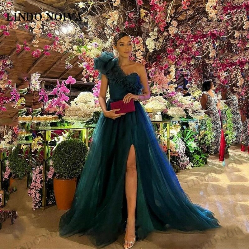 LINDO NOIVA Sexy One Shoulder Prom Dress A Line Party Dress Side Split Prom Dresses 2023 Luxury Gowns Sleeveless Robes De Soirée