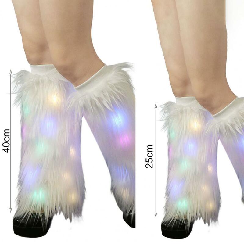1 Pair Faux Fur Leg Warmers with Light Fuzzy Artificial Wool Boot Covers Colorful Party Stage Performance High Tube Plush Socks