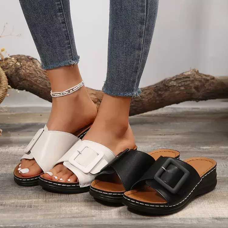 Sandalias de cuña transpirables para Mujer, zapatos de punta abierta, ligeros, gruesos, de verano, novedad