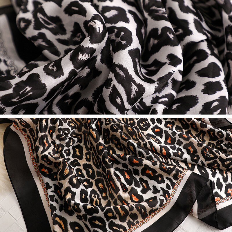 2022 inverno lenço de seda quente xale leopardo pashmina bufanda mulheres bandana foulard macio feminino stoles cabeça cachecóis envolvente novo