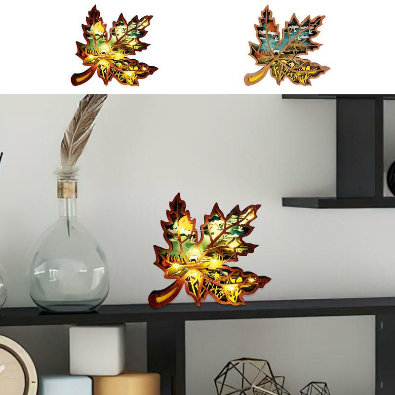 Maple Leaf ornamentos, madeira esculpida, lembrança do feriado, rústico outono decorações para casa, desktop, festa