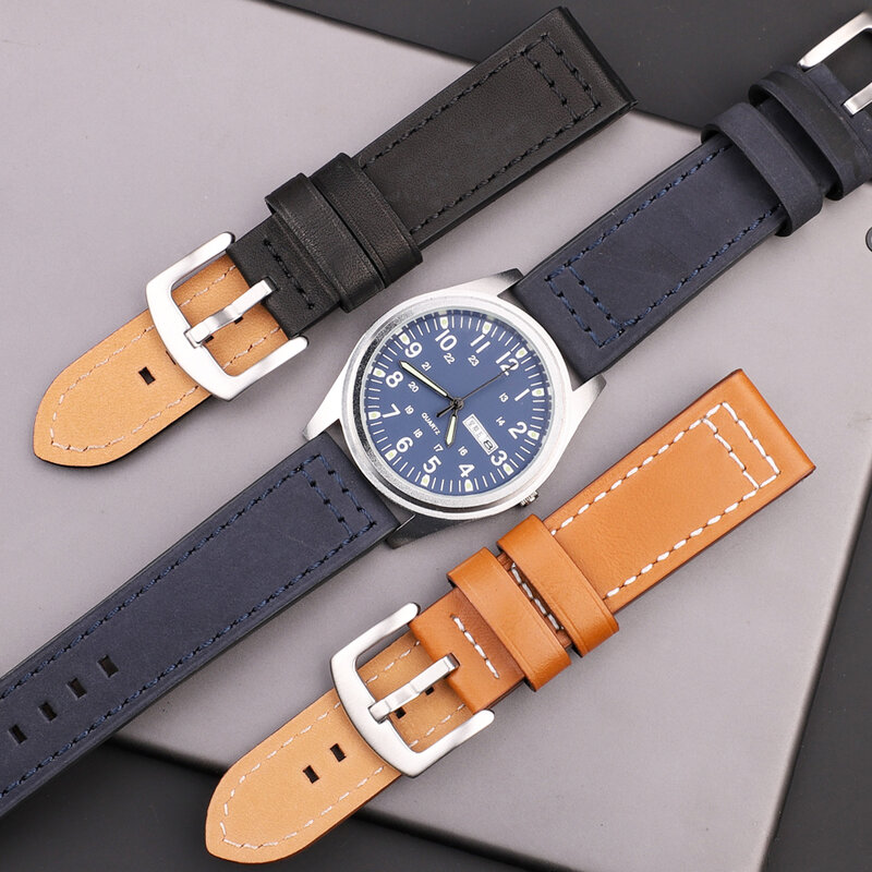 Gelang jam kulit asli tali jam tangan kulit hitam biru abu-abu coklat untuk Galaxy gelang jam tangan wanita pria 18 20mm 22mm 24mm