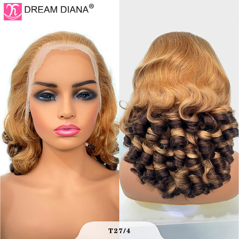 DreamDiana 12A brazylijskie włosy sprężyste loki podwójne włosy peruki 250 gęstość 13x4 HD Ombre Fumi luźna koronkowa fala peruka Front