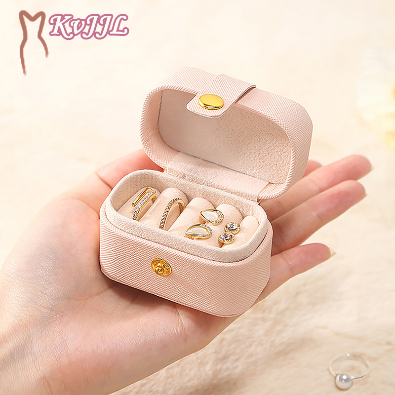 Portable Mini Jewelry Organizer Display Travel Simple Mini Gift Case Boxes Leather Earring Necklace Ring Holder Packaging Box
