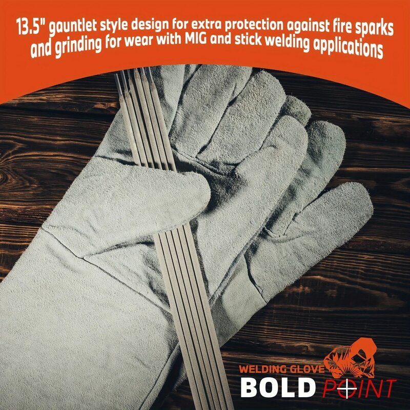 BOLDPOINT-guantes de soldadura de cuero, talla única, resistentes al calor para soldadura y corte, forrados de algodón, puño de guante, Unisex, 1 par