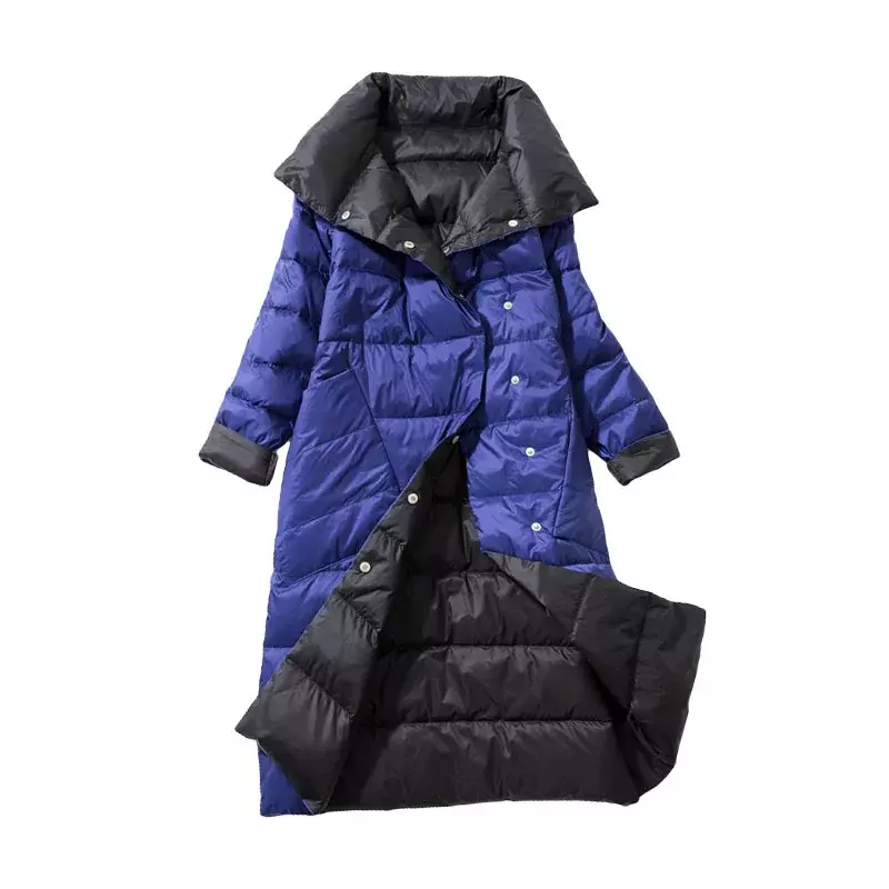 Двусторонняя одежда, водонепроницаемая верхняя одежда, зимняя пуховая куртка 2024, женские парки, пальто, водолазка, длинная повседневная женская теплая куртка на утином пуху