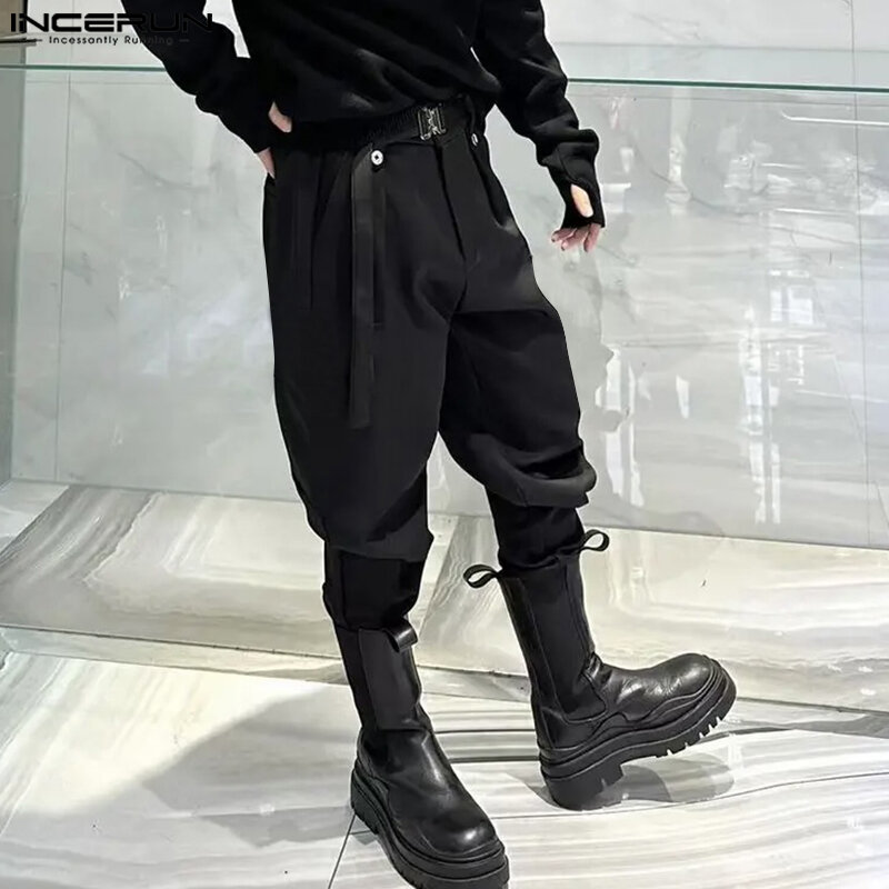 INCERUN-pantalones de estilo coreano para hombre, ropa de calle informal con cordones, pantalones largos de carga sólidos, S-5XL, 2024