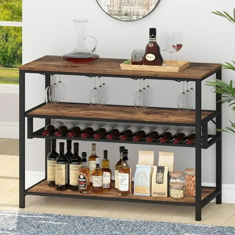 소박한 와인 랙 테이블, 나무 와인 바 캐비닛, 와인 잔 거치대, 주방, 거실용
