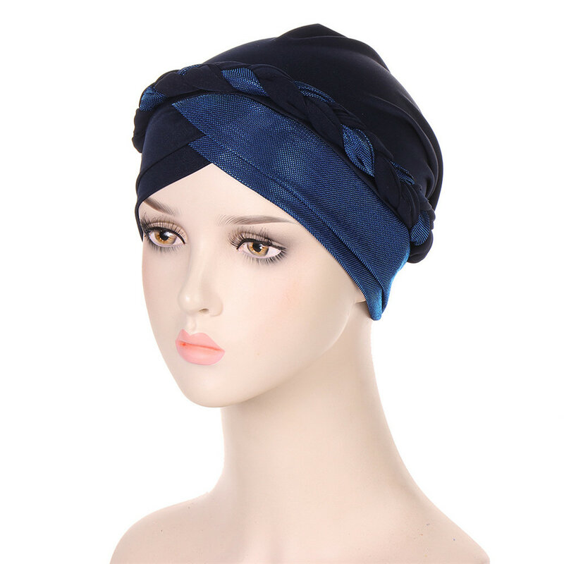 Muslim Turban Glitter Braids Women Forehead Cross Inner Hijab Islamic Head Wrap Arab Underscarf Bonnet Stretchy Chemo Cancer Cap
