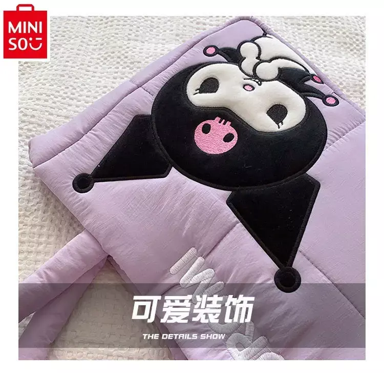 MINISO Sanrio Hello Kitty Kuromi bolso de mano con estampado dulce para mujer, Material de plumón de alta calidad, gran capacidad de almacenamiento