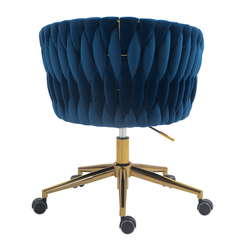 높이 조절 가능한 수제 우븐 등받이 사무실 의자, 모던한 디자인, 바퀴 달린 파란색 의자, 침실 및 거실용 360 ° 회전