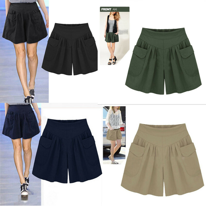Women Summer Casual Comfy Shorts Solid Size Loose Pockets Lady Pants Shorts Plus Size For Womens