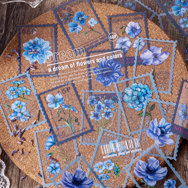 40Pcs/Bag Vintage Fern Floral Stamp PET Sticker Package DIY Diary Journal Decoration Label  Album Scrapbooking