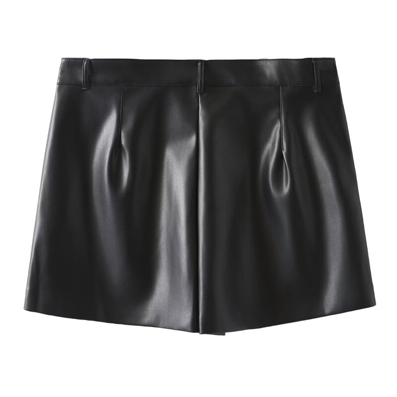 Nieuwe Modieuze En Casual Hoge Taille Zwarte Faux Leren Shorts Voor Vrouwen