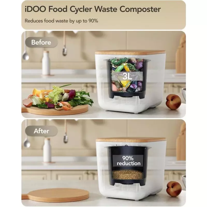 IDOO meja Composter listrik untuk meja dapur, Meja Composter dapur cerdas 3l, mesin kompos rumah otomatis tidak berbau, Cyc makanan