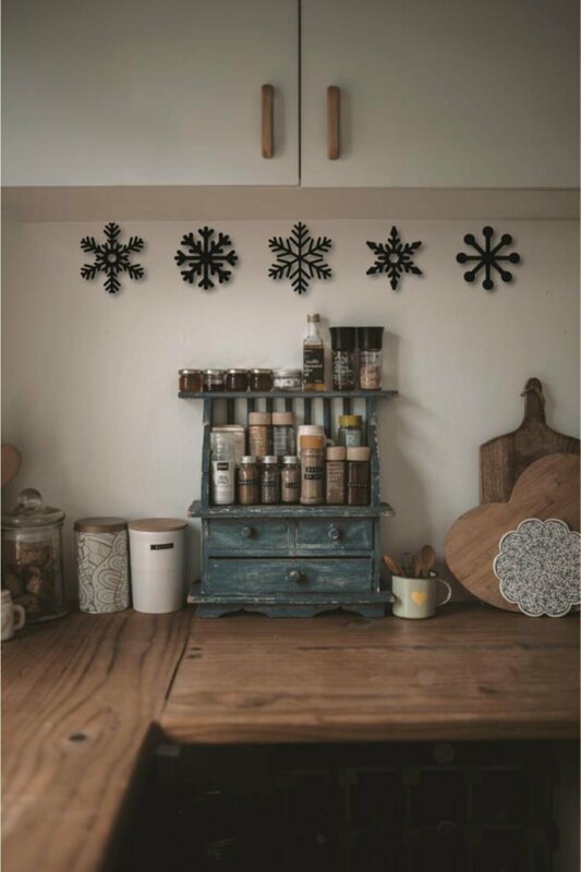 Preto flocos de neve decoração de parede de madeira ornamento de parede mesa ano novo sula 15 x15cm