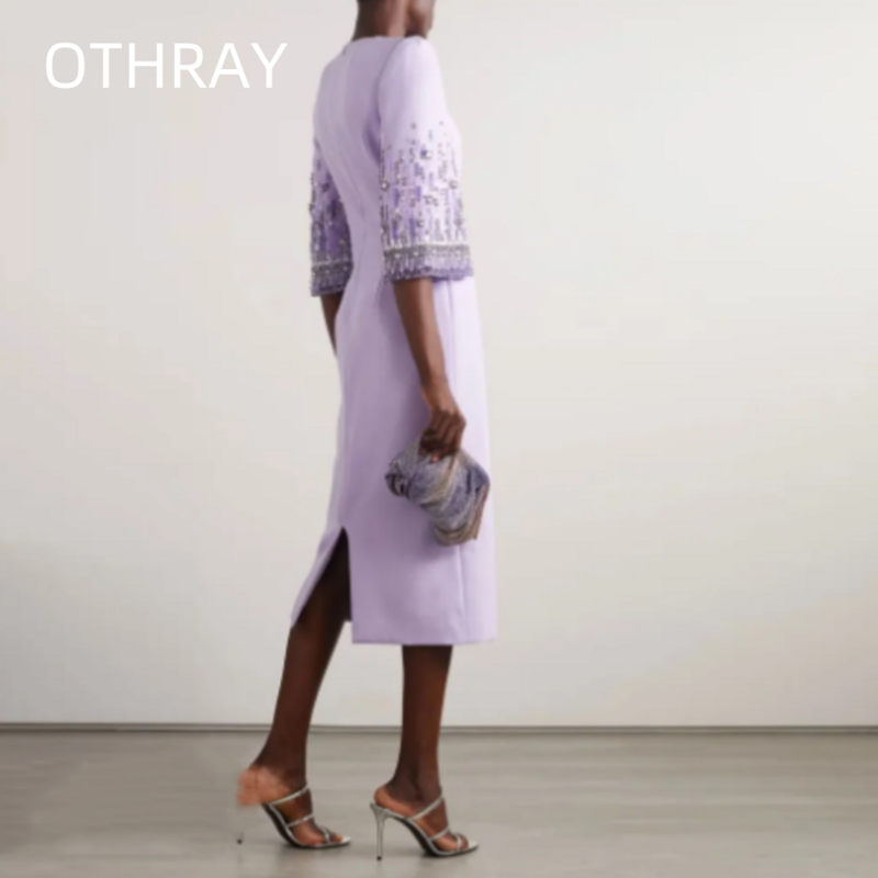 Othray A 라인 O 넥라인 무도회 드레스, 티 길이 반팔, 이브닝 원피스, 여성 웨딩 파티, 공식 가운, 아라비아