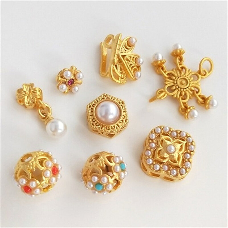 Perle incrustée d'or de sable bricolage, accessoires perlés faits à la main, perles de transport, fleur, ornements d'ikp, breloques, turquoise